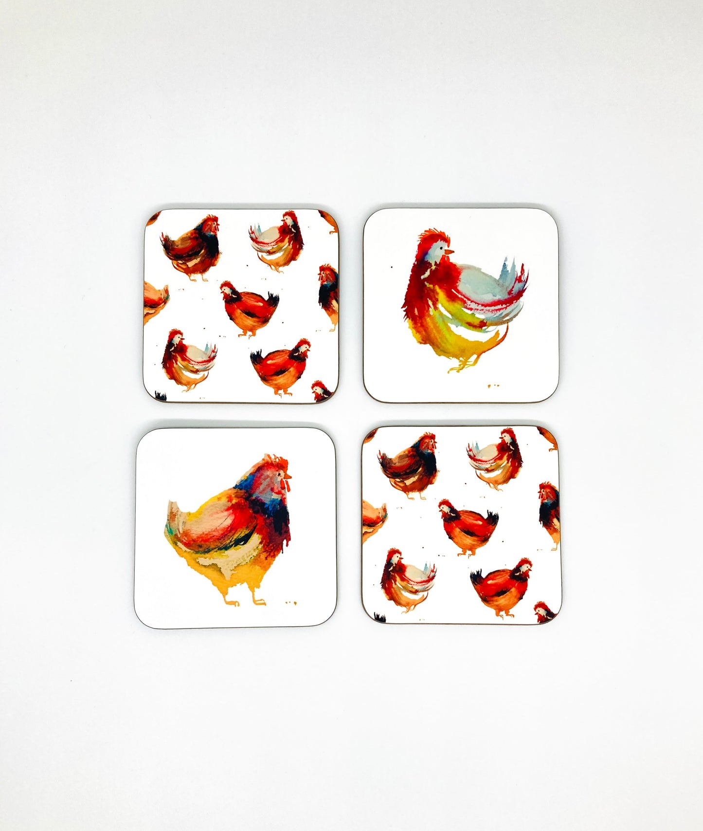 Watercolour Chicken Coasters - Pack of 4 *Seconds*