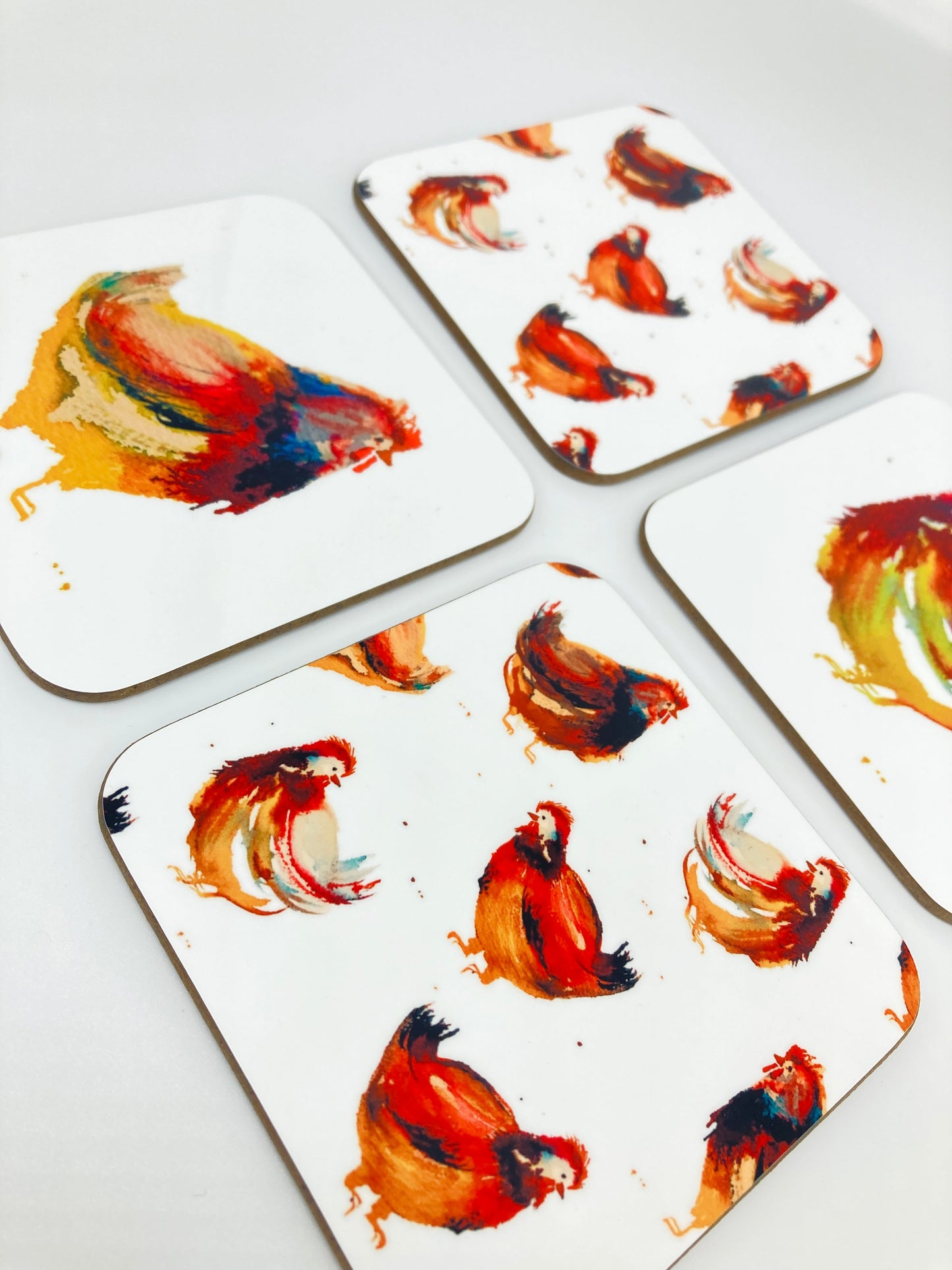 Watercolour Chicken Coasters - Pack of 4 *Seconds*