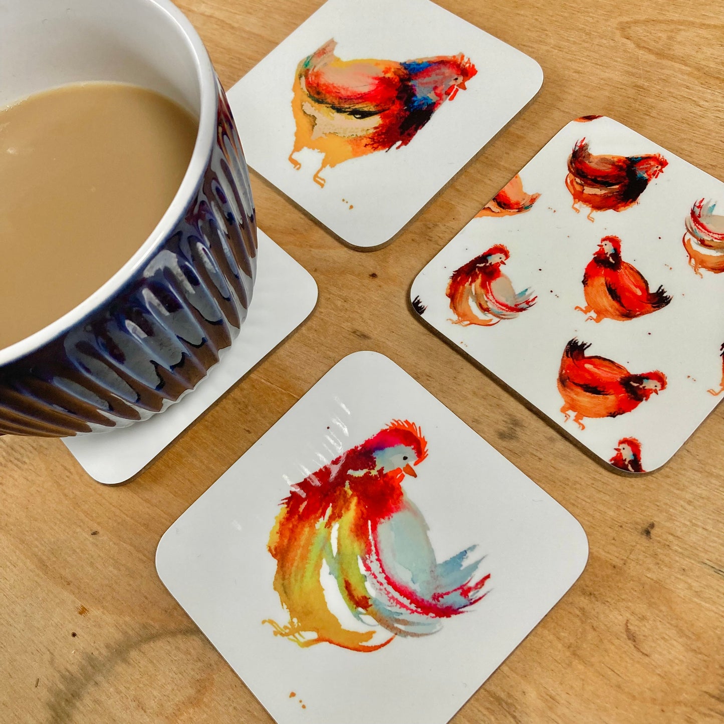 Watercolour Chicken Coasters - Pack of 4 *Seconds*