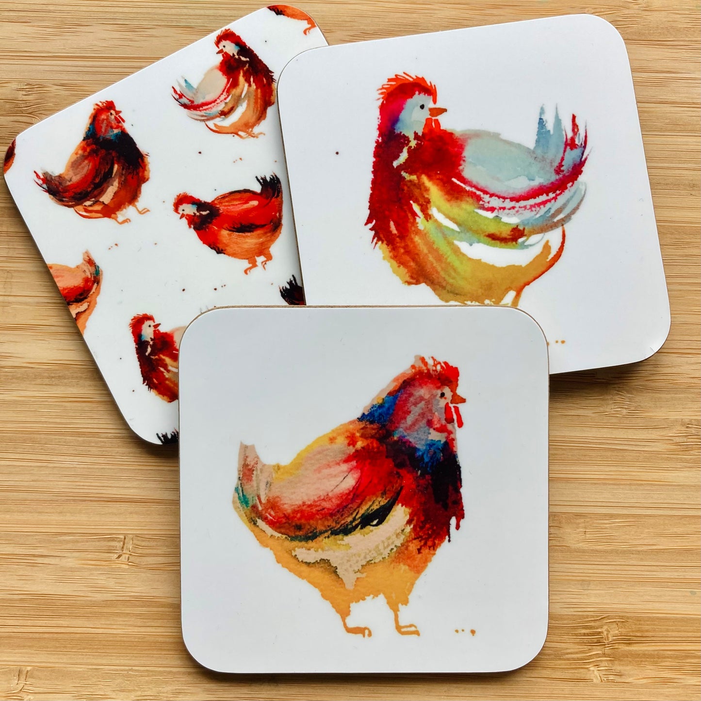 Watercolour Chicken Coasters - Pack of 4 *Seconds*