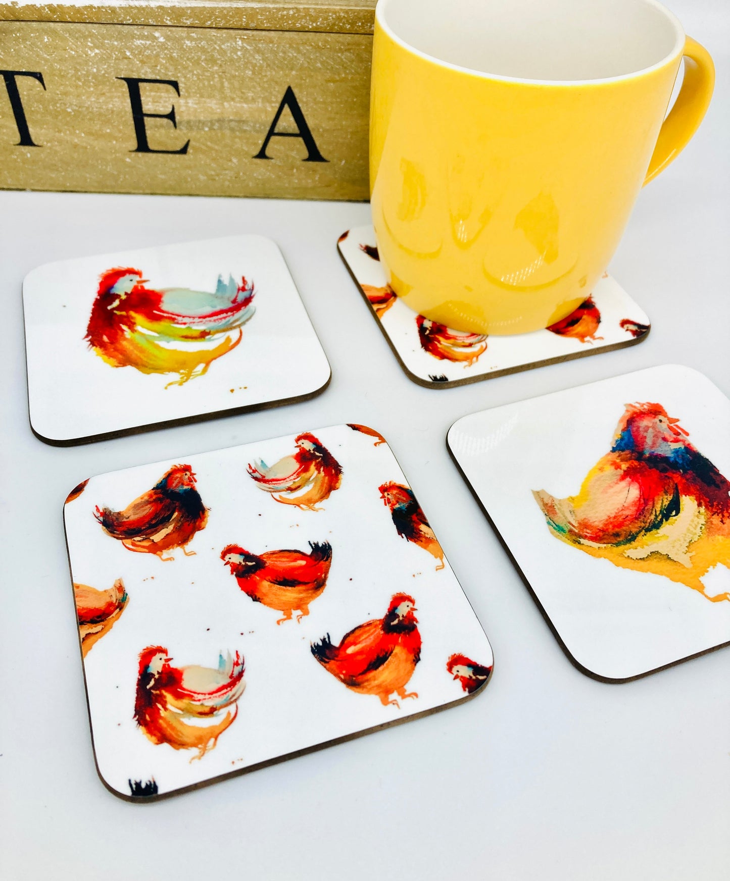 Watercolour Chicken Coasters - Pack of 4 *Seconds*