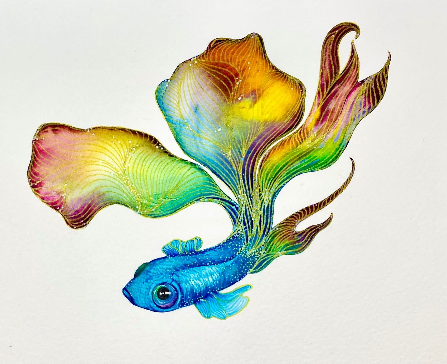 Into The Blue Framed Watercolour Painting