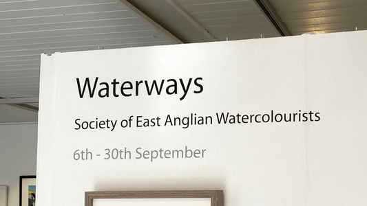 Waterways Exhibition, Signage on White Wall, Babylon Art Gallery ELY. Cambridgeshire