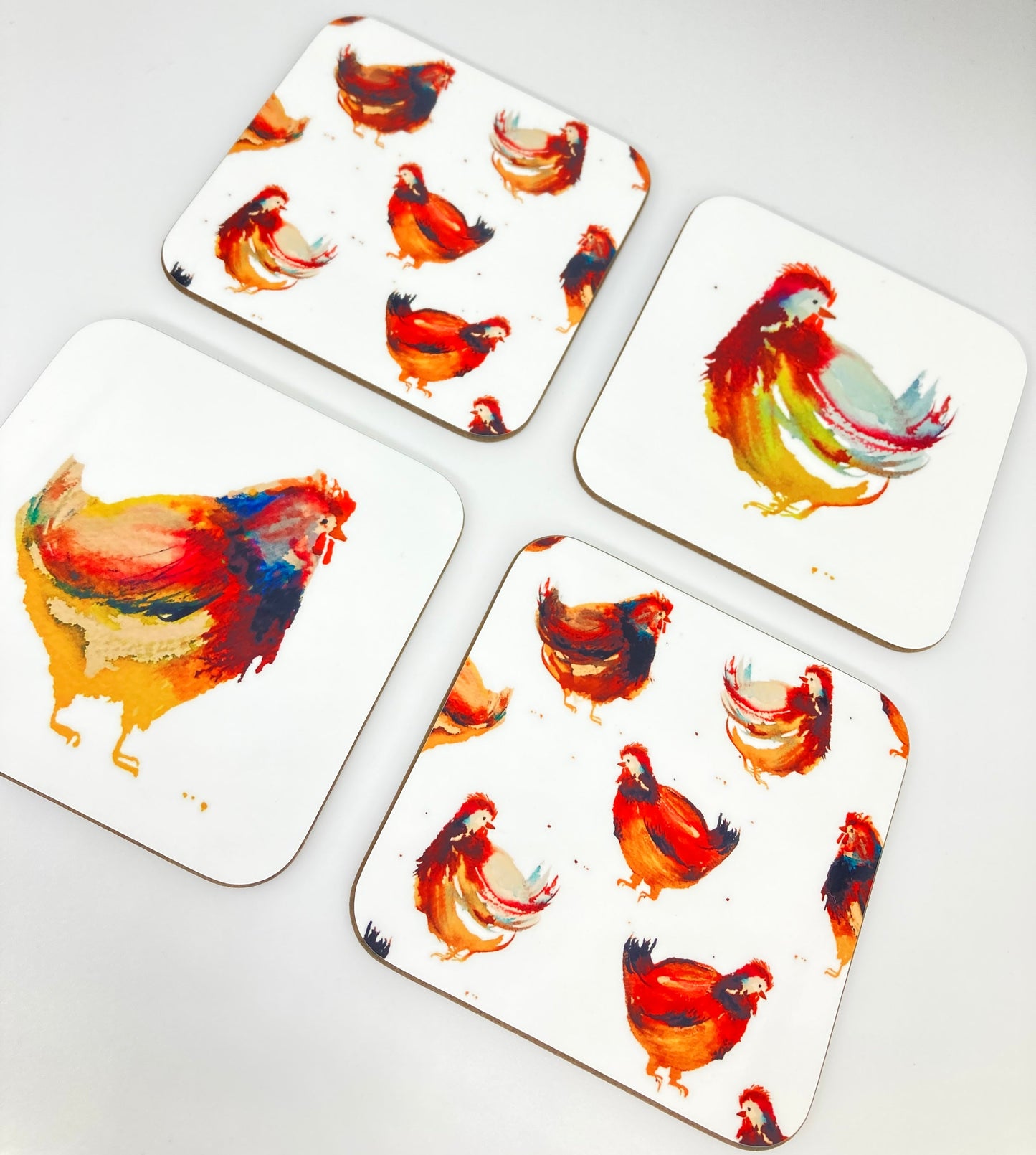 Watercolour Chicken Coasters - Pack of 4 *Seconds*