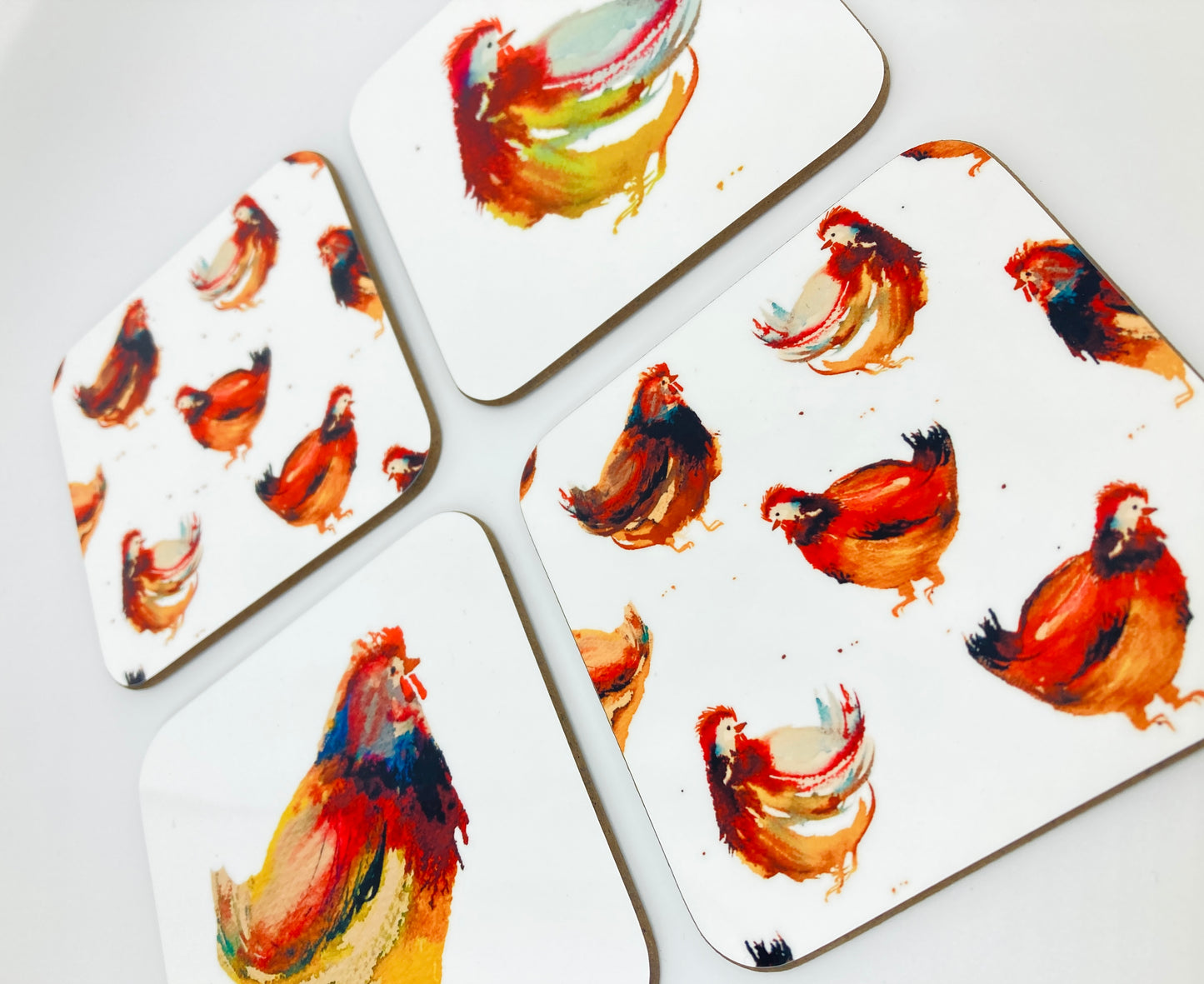 Watercolour Chicken Coasters - Pack of 4