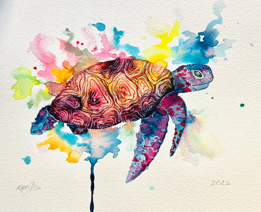 Inky Turtle Watercolour Painting
